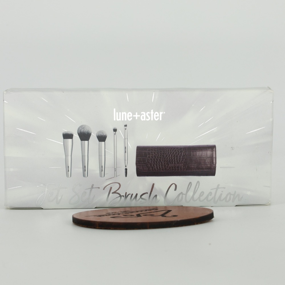 Lune+Aster Jet‎ Set Brush Collection 5-Piece Makeup Set with Plum Croc Case NEW